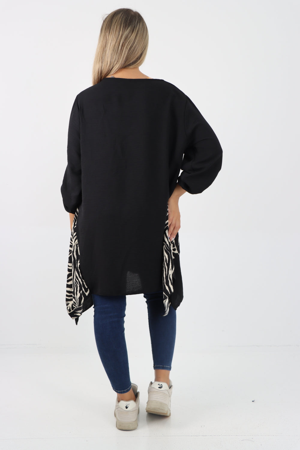 Italian Animal Print Panel Turn Up Sleeve Tunic Top