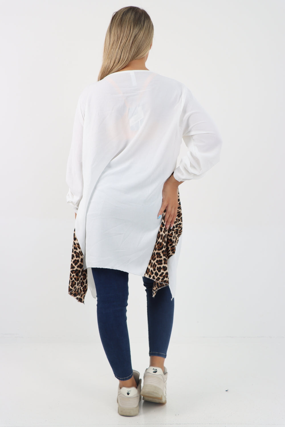 Italian Animal Print Panel Turn Up Sleeve Tunic Top