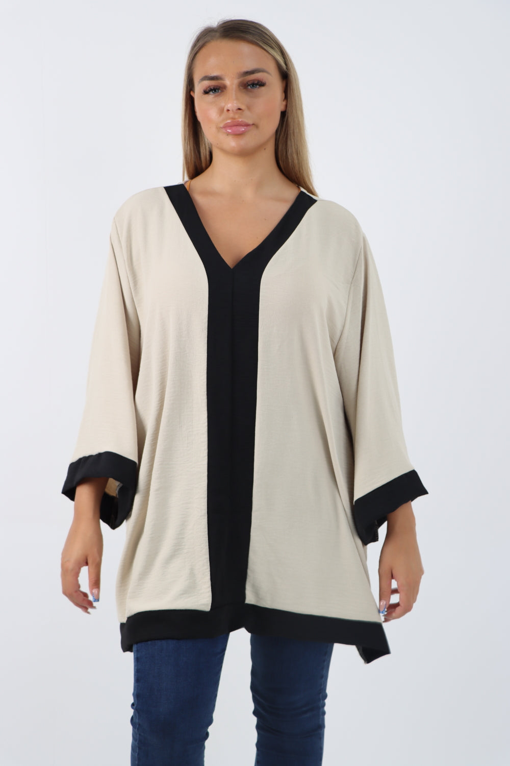 Italian 2 Tone Panel V Neck Tunic Top