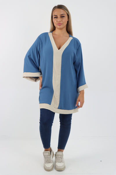 Italian 2 Tone Panel V Neck Tunic Top