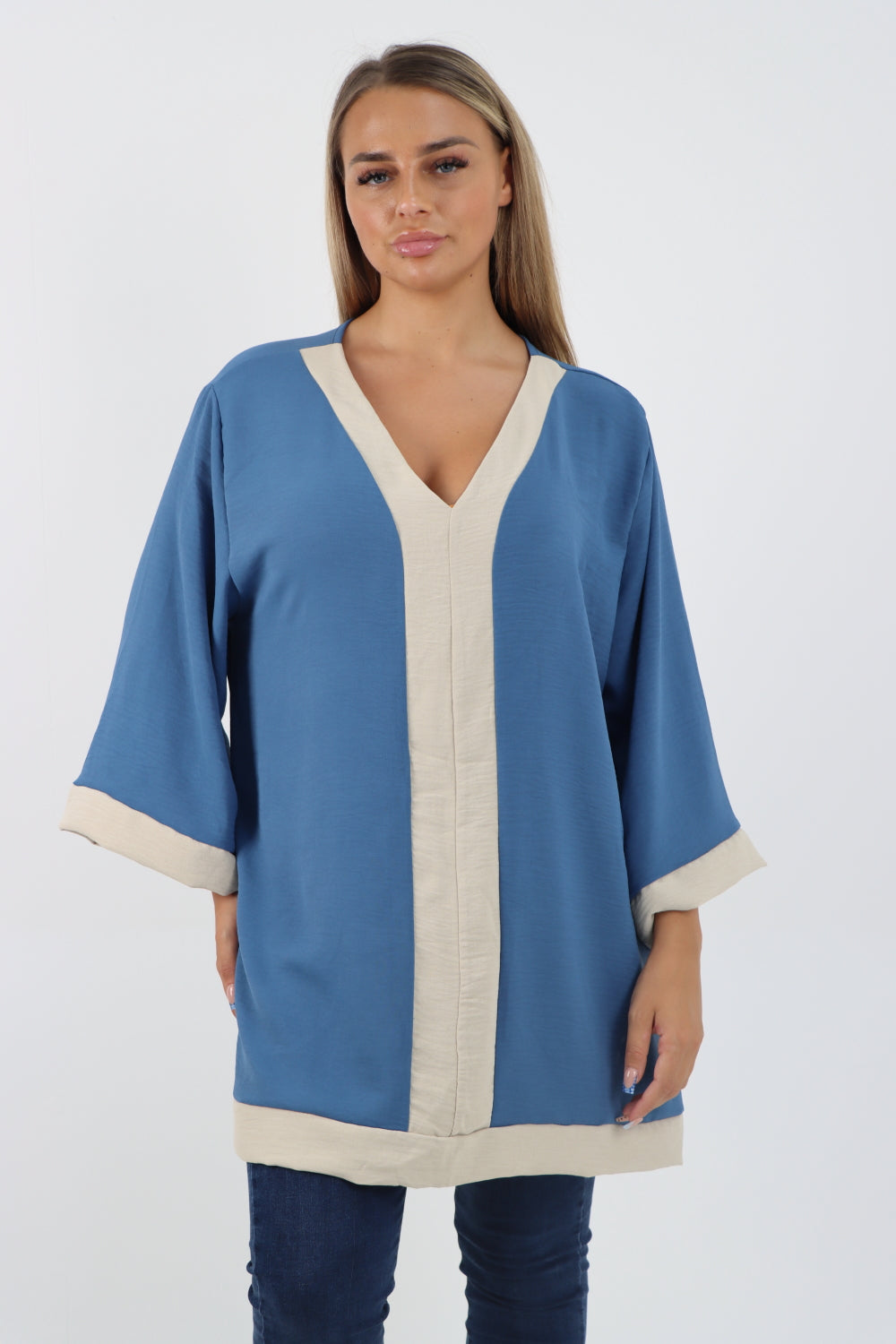 Italian 2 Tone Panel V Neck Tunic Top