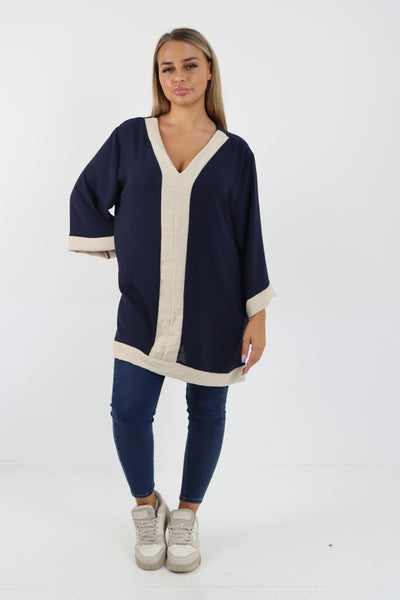 Italian 2 Tone Panel V Neck Tunic Top