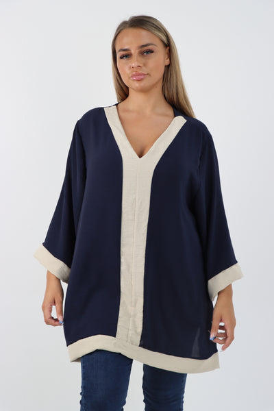 Italian 2 Tone Panel V Neck Tunic Top