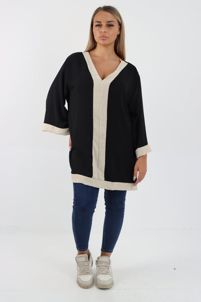 Italian 2 Tone Panel V Neck Tunic Top