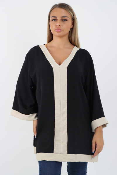 Italian 2 Tone Panel V Neck Tunic Top