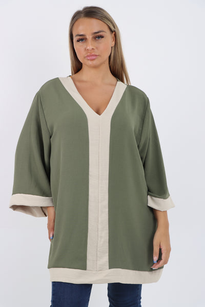 Italian 2 Tone Panel V Neck Tunic Top