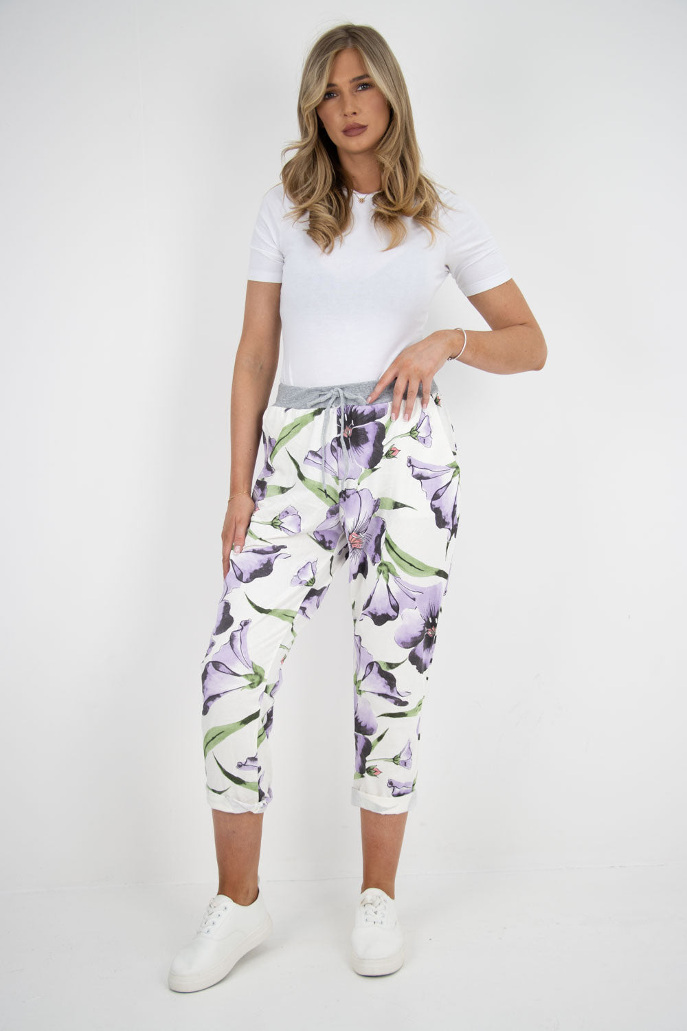 Italian Floral Printed Cotton Ladies Trouser