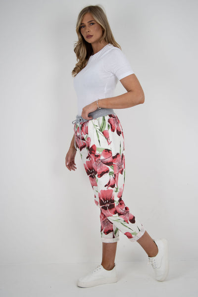 Italian Floral Printed Cotton Ladies Trouser