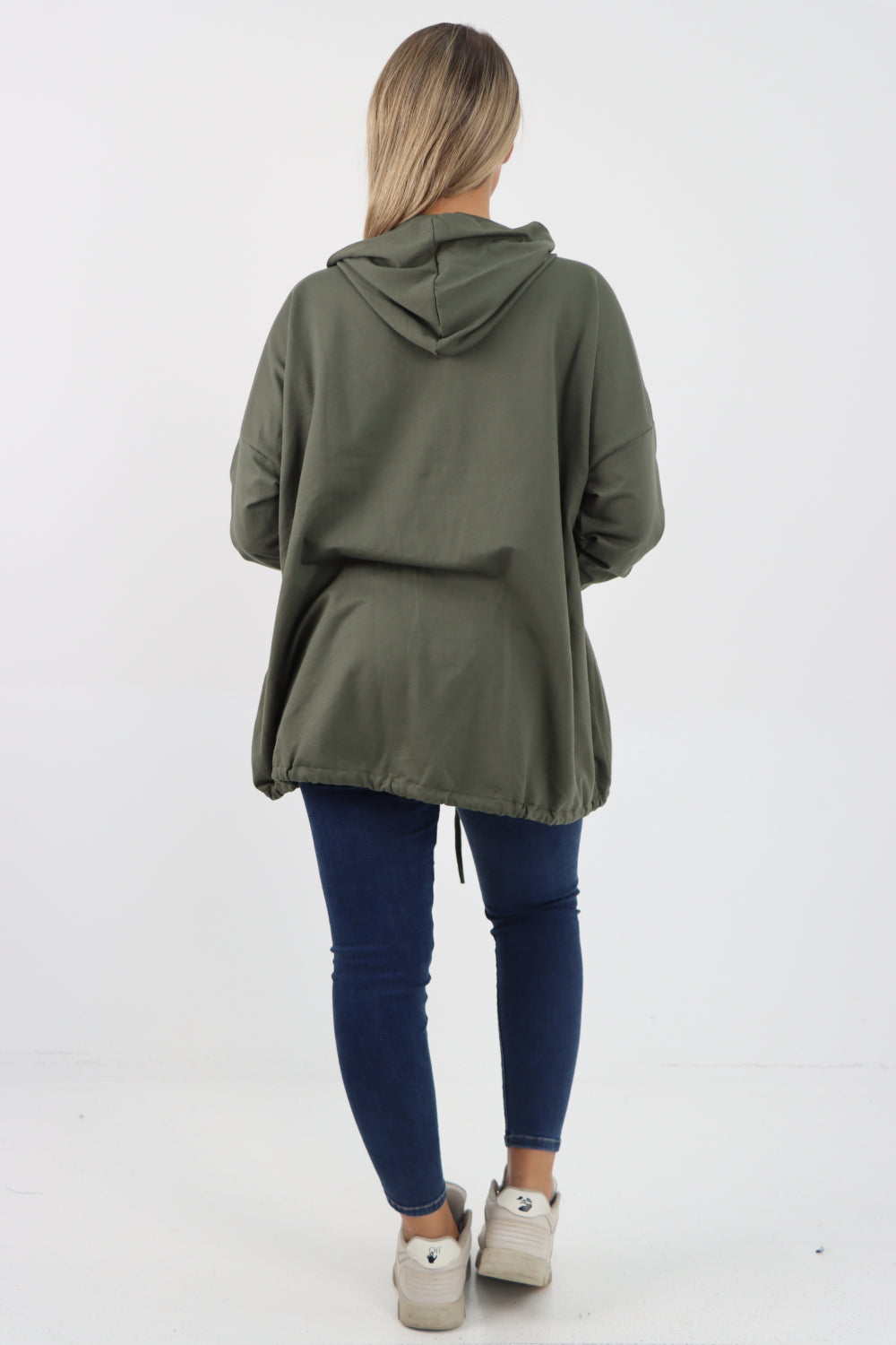 Italian Longline Zip Front Pockets Hooded Top