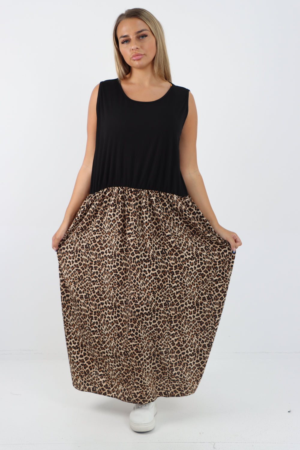 Italian Ribbed Vest Animal Print Maxi Dress