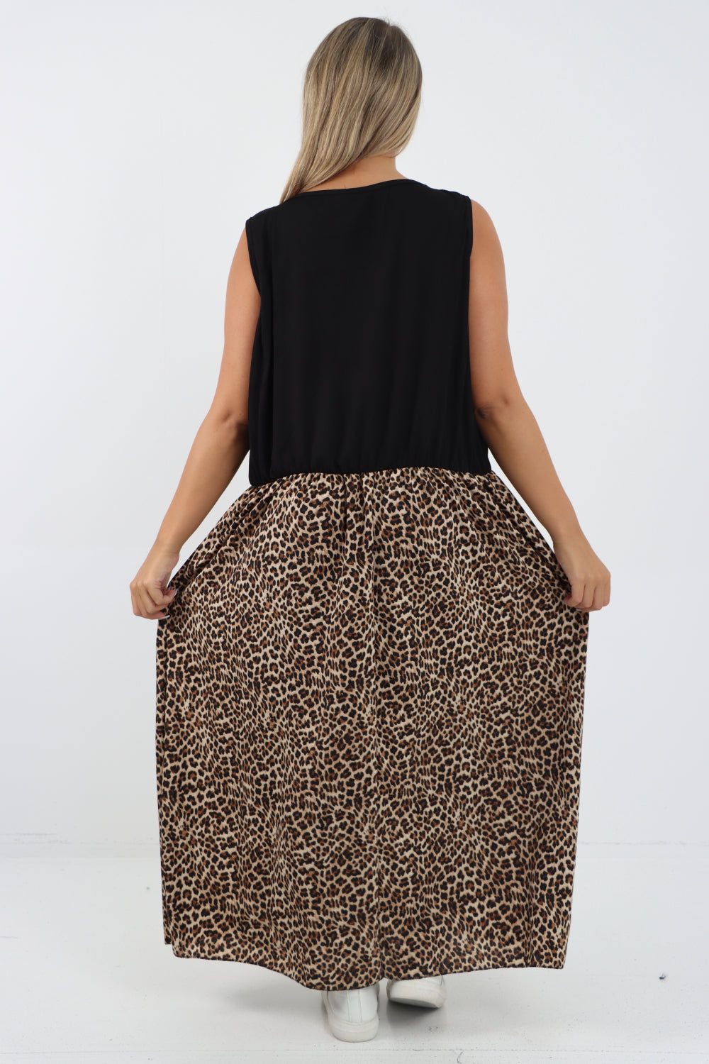 Italian Ribbed Vest Animal Print Maxi Dress