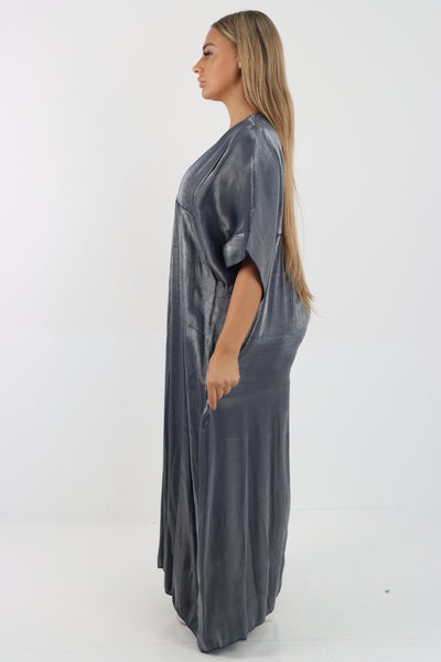 Italian Plain Shimmer V Neck Maxi Dress