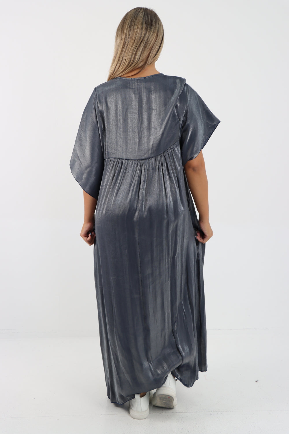 Italian Plain Shimmer V Neck Maxi Dress