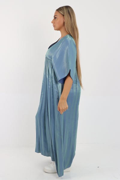 Italian Plain Shimmer V Neck Maxi Dress