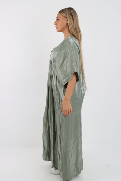 Italian Plain Shimmer V Neck Maxi Dress