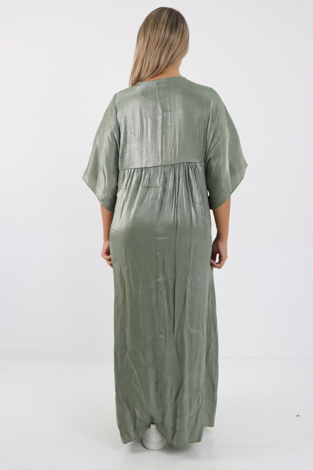 Italian Plain Shimmer V Neck Maxi Dress