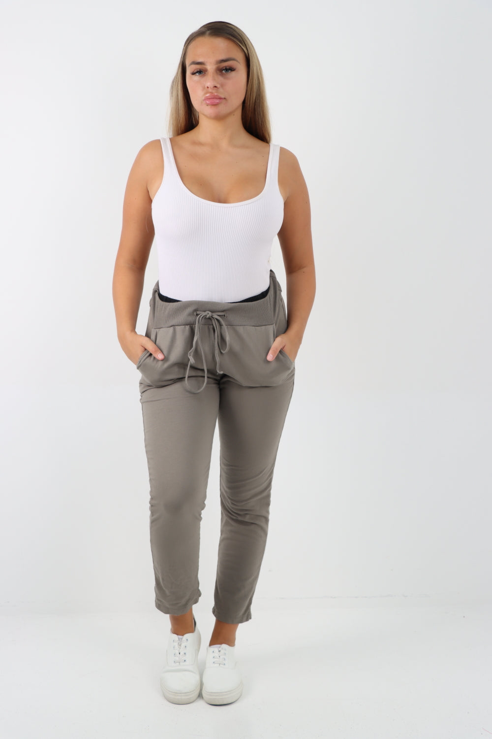 Italian Plain Basic Drawstring Magic Joggers