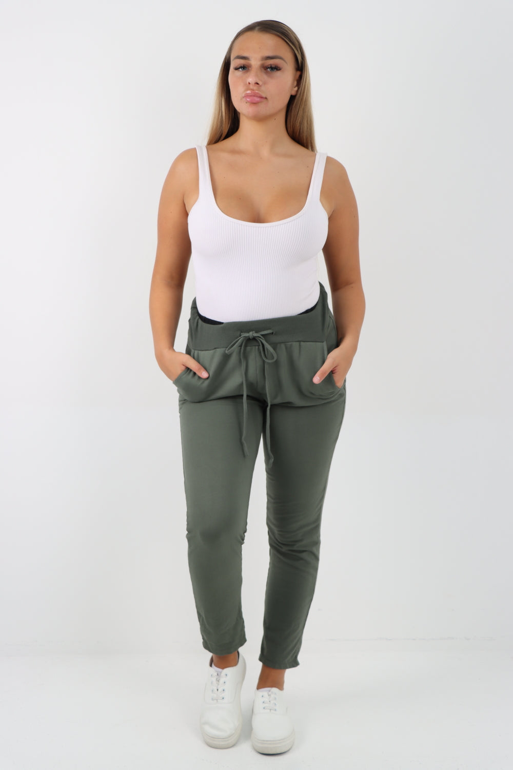 Italian Plain Basic Drawstring Magic Joggers