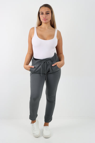 Italian Plain Basic Drawstring Magic Joggers