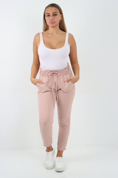 Italian Plain Basic Drawstring Magic Joggers