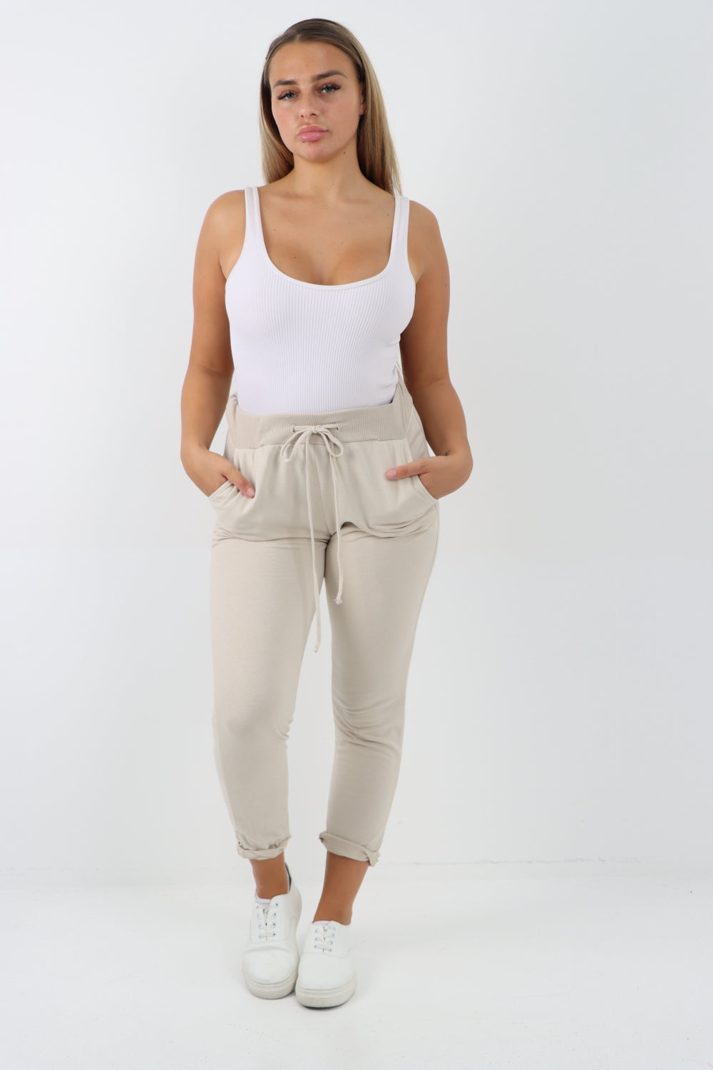 Italian Plain Basic Drawstring Magic Joggers