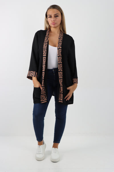 Italian 3/4 Sleeve Printed Panel Open Front Jacket