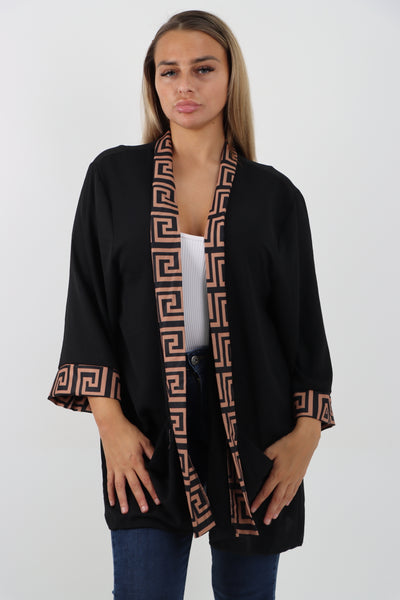 Italian 3/4 Sleeve Printed Panel Open Front Jacket