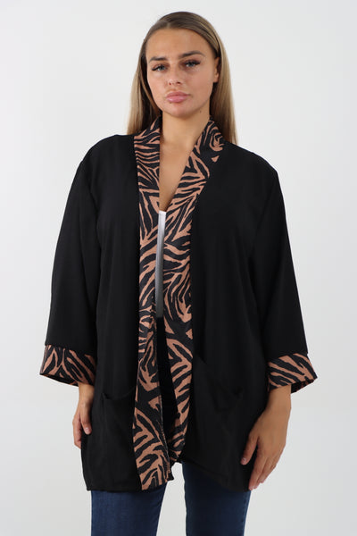 Italian 3/4 Sleeve Printed Panel Open Front Jacket