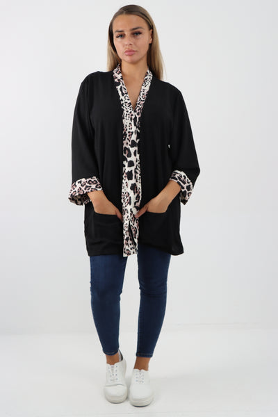 Italian 3/4 Sleeve Printed Panel Open Front Jacket