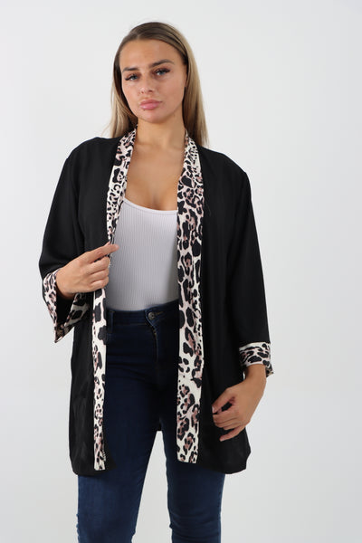 Italian 3/4 Sleeve Printed Panel Open Front Jacket