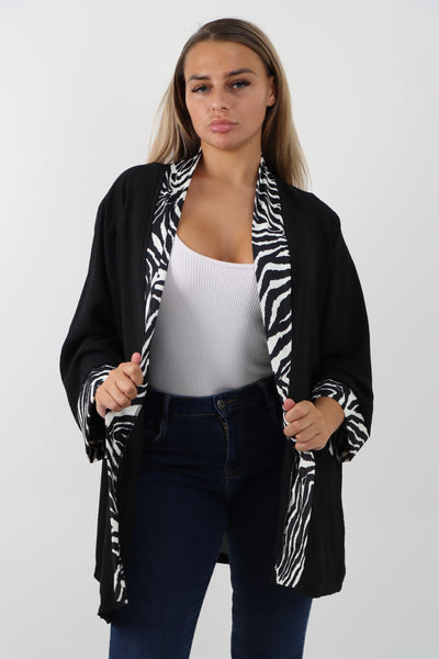 Italian 3/4 Sleeve Printed Panel Open Front Jacket