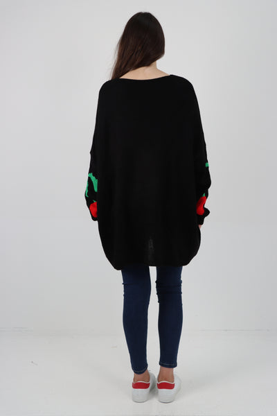 Italian Oversized Knitted Cherry Print Jumper Top