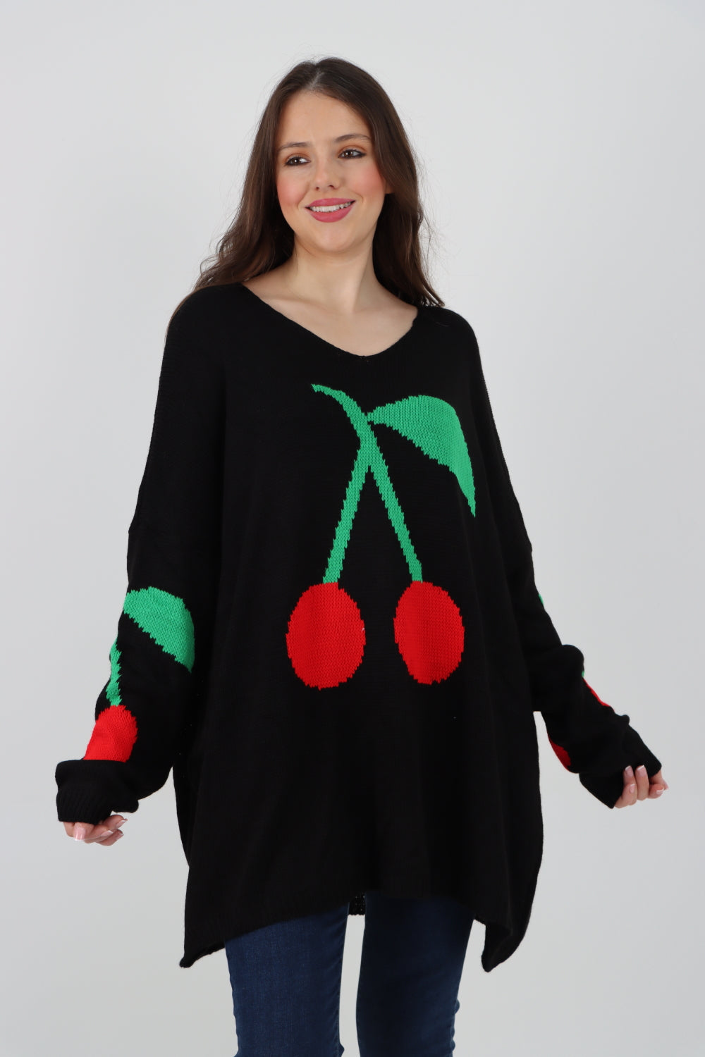 Italian Oversized Knitted Cherry Print Jumper Top