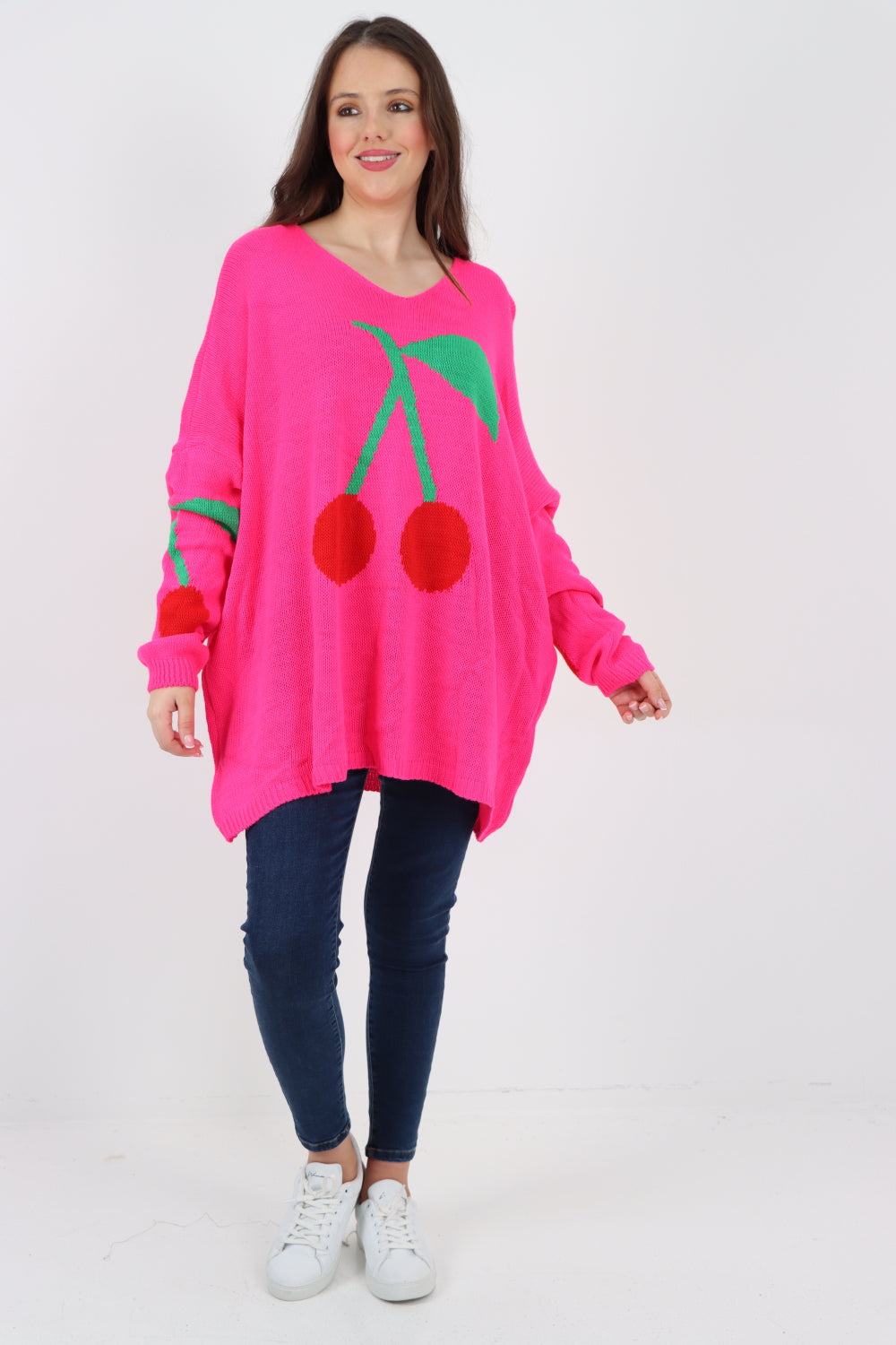 Italian Oversized Knitted Cherry Print Jumper Top