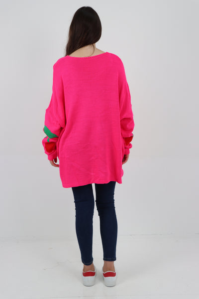 Italian Oversized Knitted Cherry Print Jumper Top