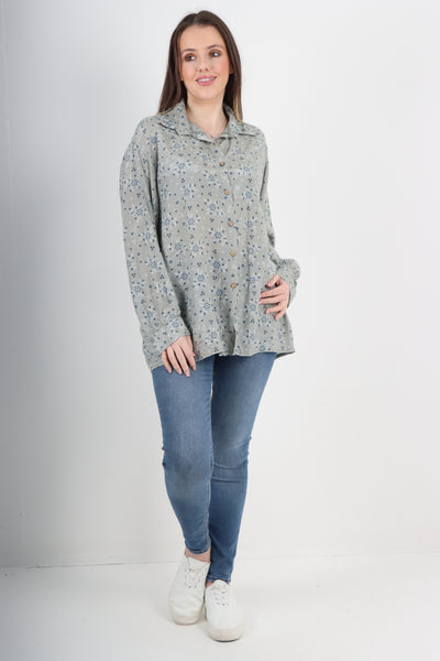 Italian Small Ditsy Floral Print Long Sleeve Shirt Top