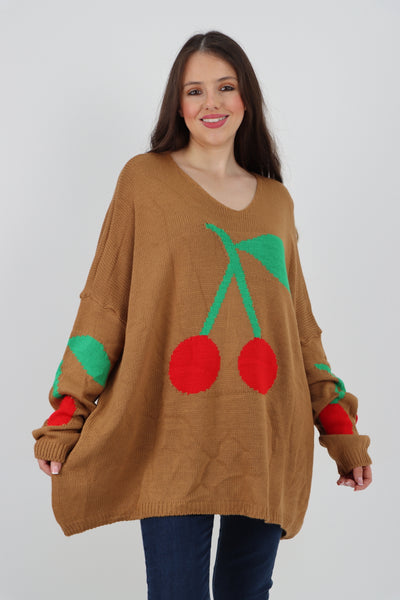 Italian Oversized Knitted Cherry Print Jumper Top