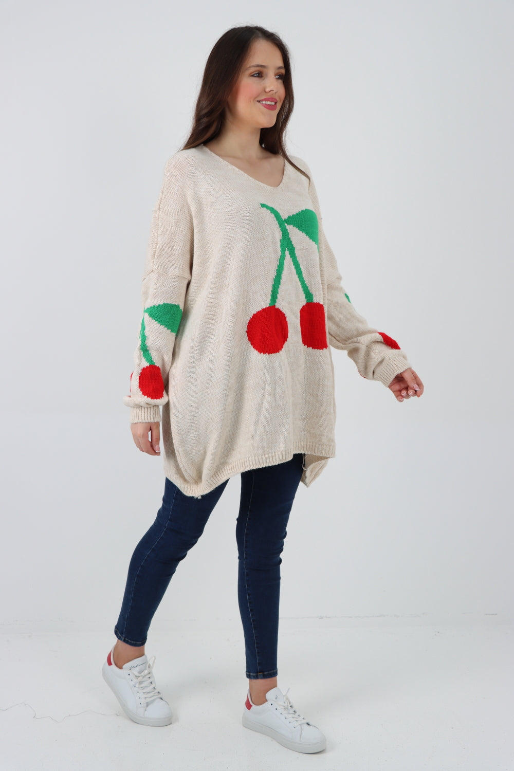 Italian Oversized Knitted Cherry Print Jumper Top