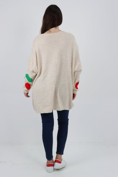 Italian Oversized Knitted Cherry Print Jumper Top