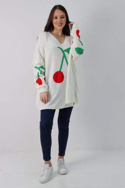 Italian Oversized Knitted Cherry Print Jumper Top