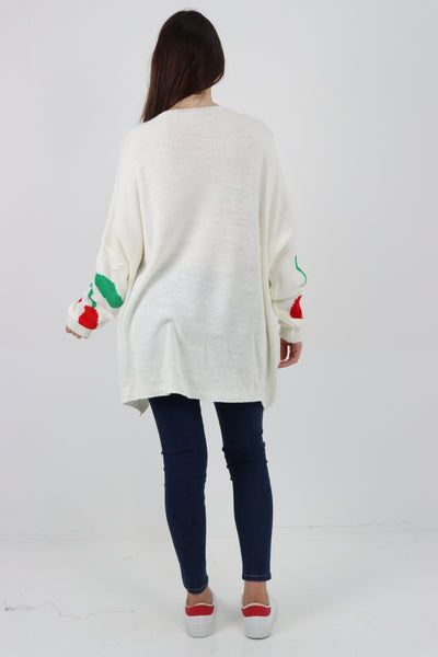 Italian Oversized Knitted Cherry Print Jumper Top