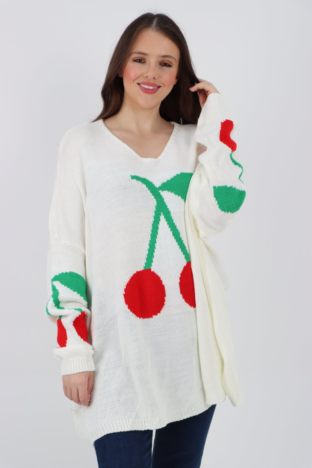 Italian Oversized Knitted Cherry Print Jumper Top