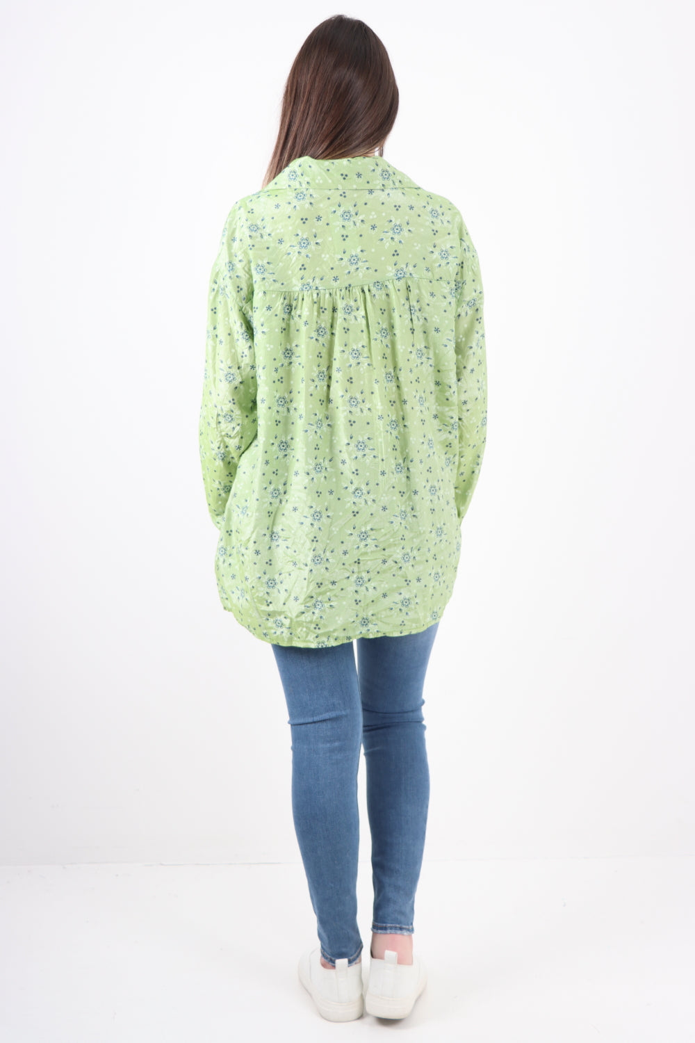 Italian Small Ditsy Floral Print Long Sleeve Shirt Top