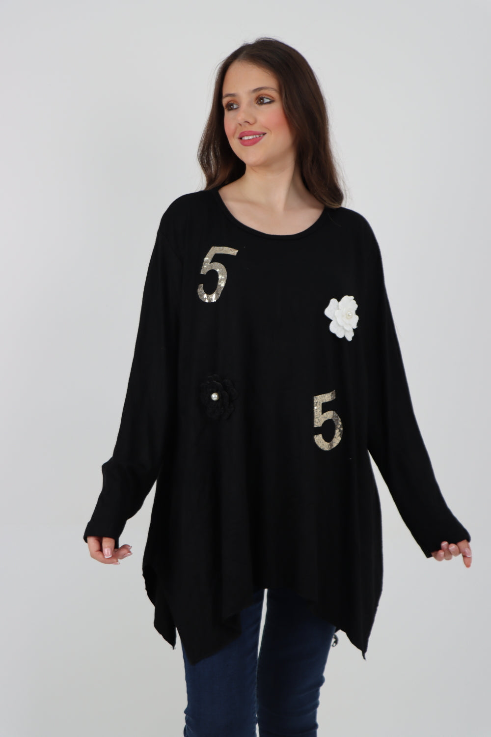 Italian Five Flower Print Soft Knit Jumper Top