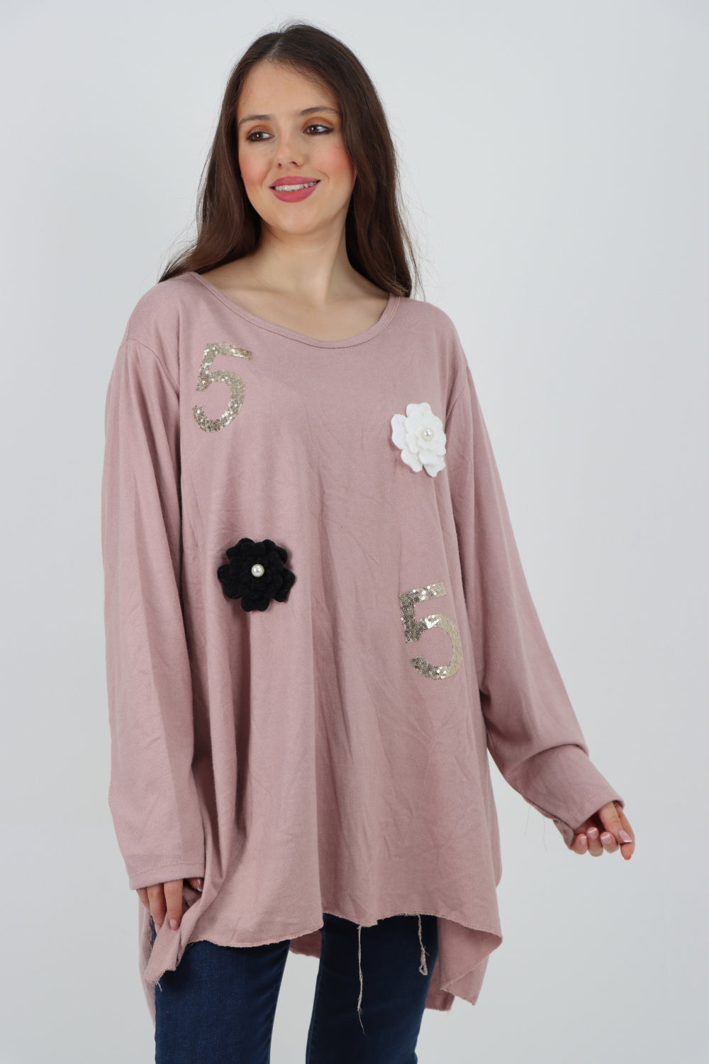 Italian Five Flower Print Soft Knit Jumper Top