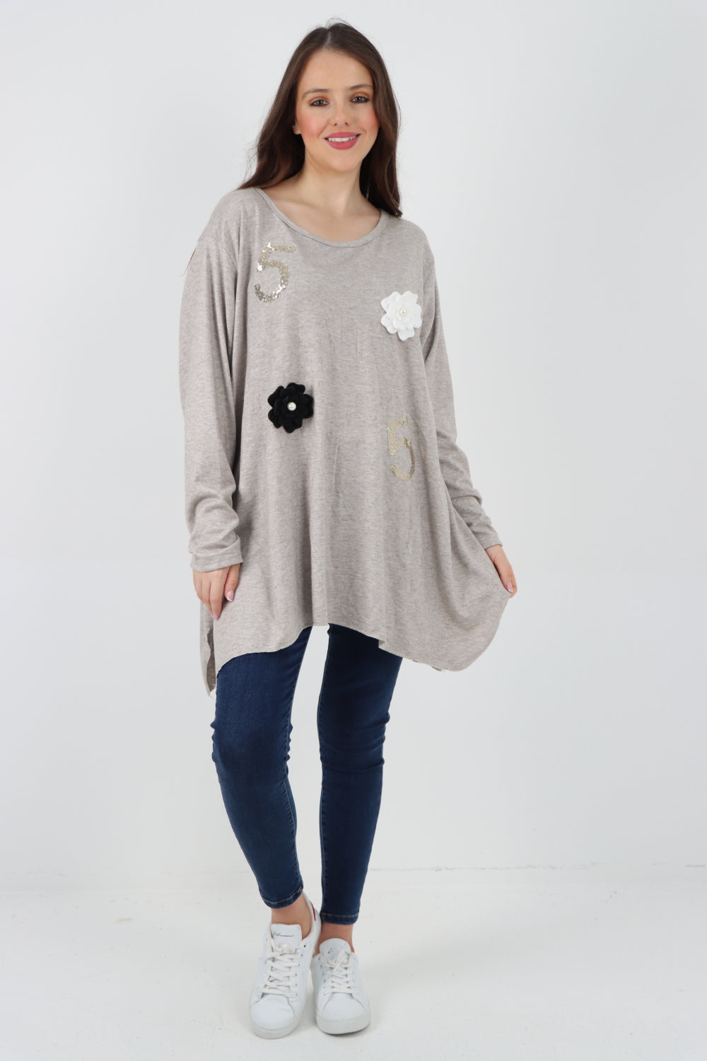 Italian Five Flower Print Soft Knit Jumper Top