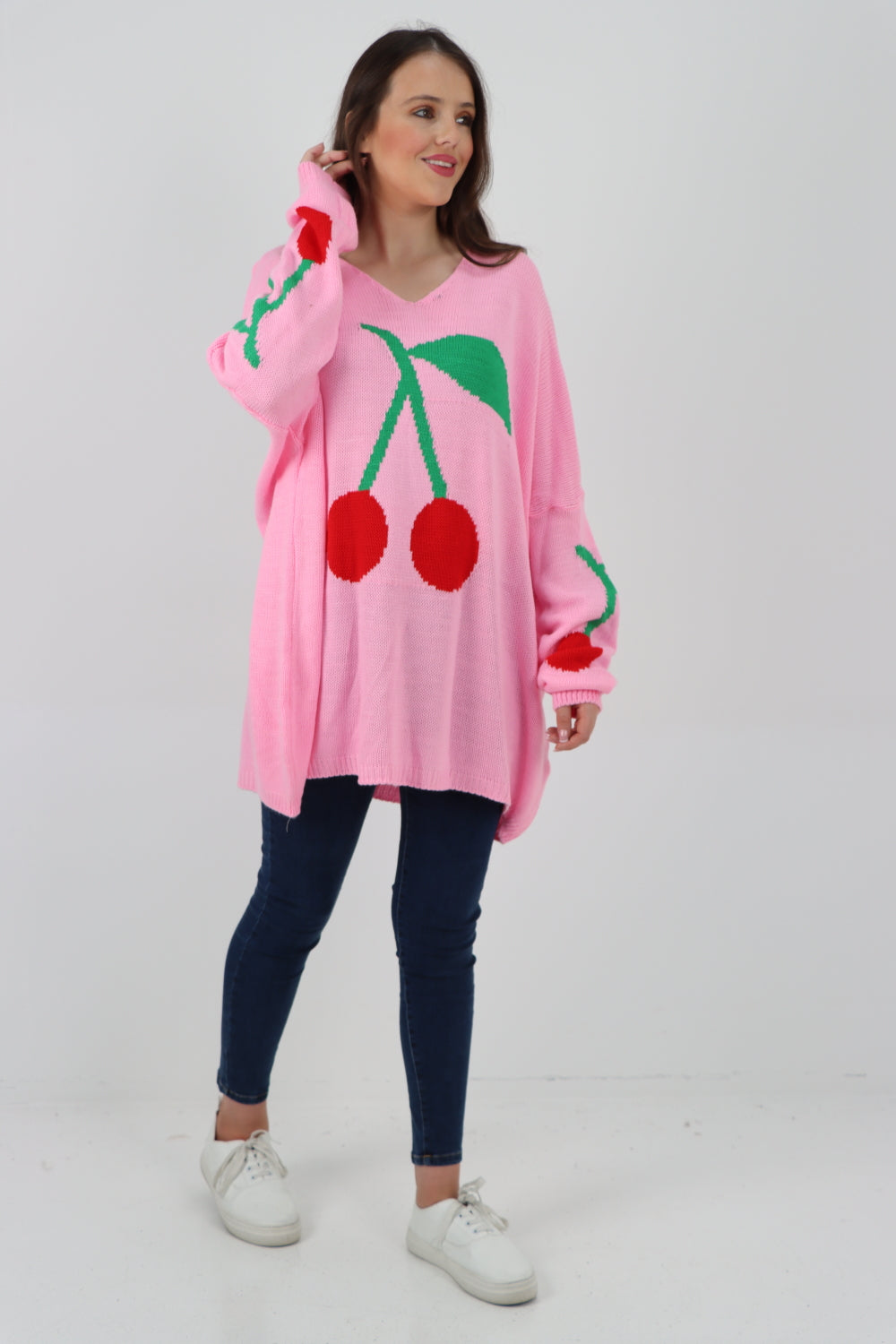 Italian Oversized Knitted Cherry Print Jumper Top