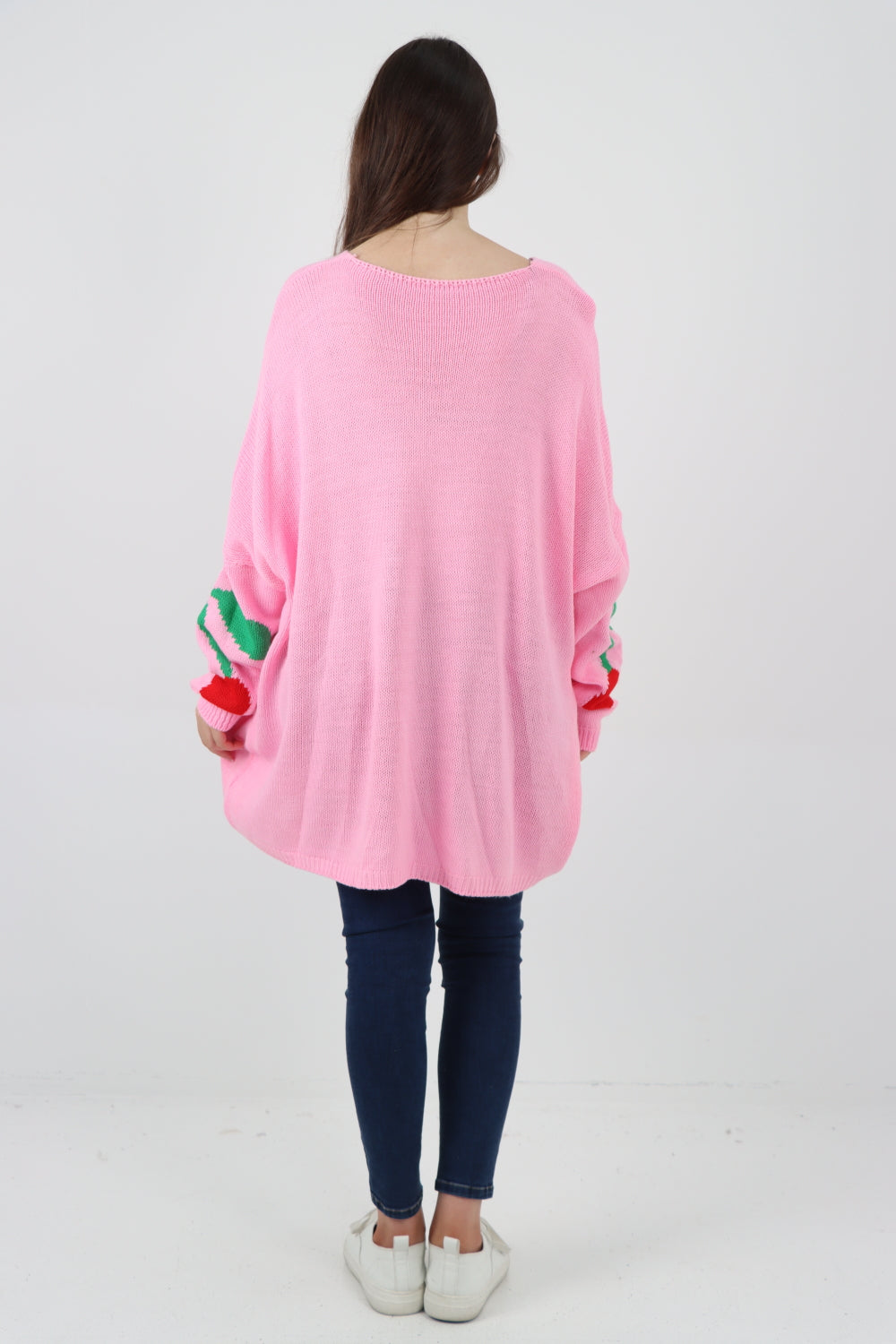 Italian Oversized Knitted Cherry Print Jumper Top