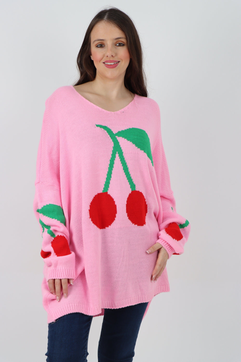 Italian Oversized Knitted Cherry Print Jumper Top