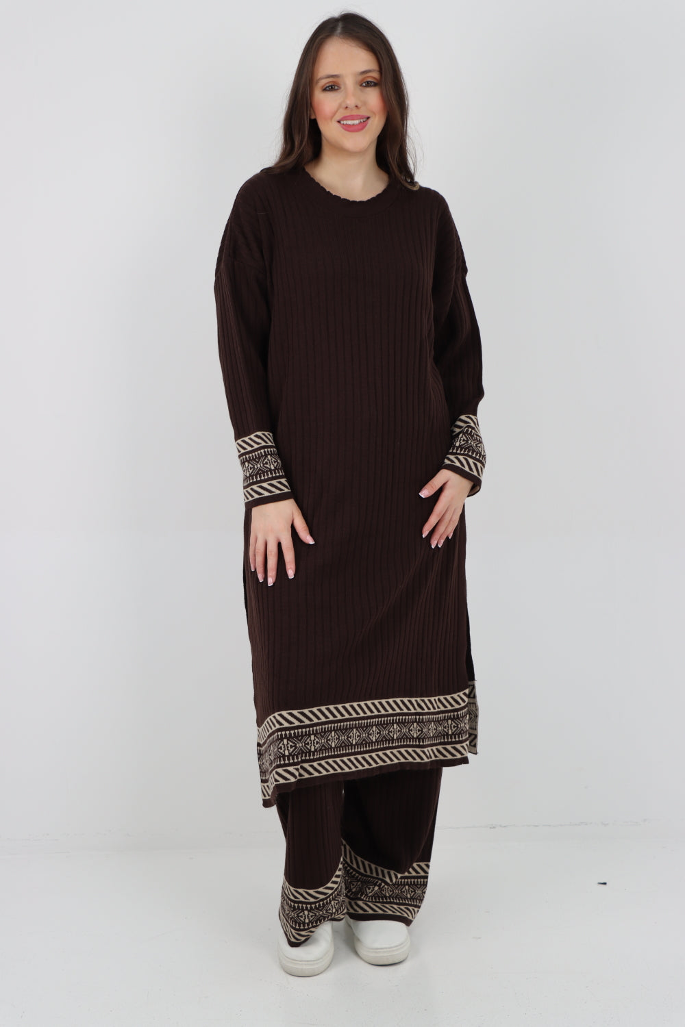 Italain Knitted Ribbed Contrast Trim Winter Co - Ord Set